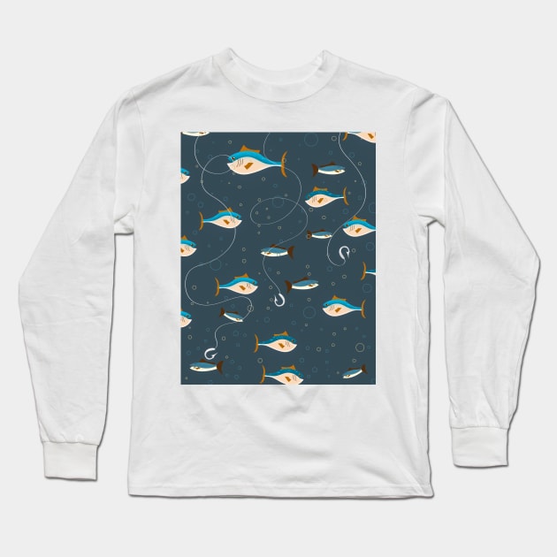 Cute fishing pattern. Long Sleeve T-Shirt by nickemporium1